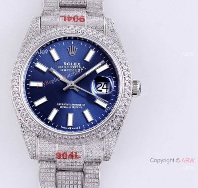 Full Diamond Rolex Datejust 41 Blue Dial Rolex 126334 High Quality Replica Watch